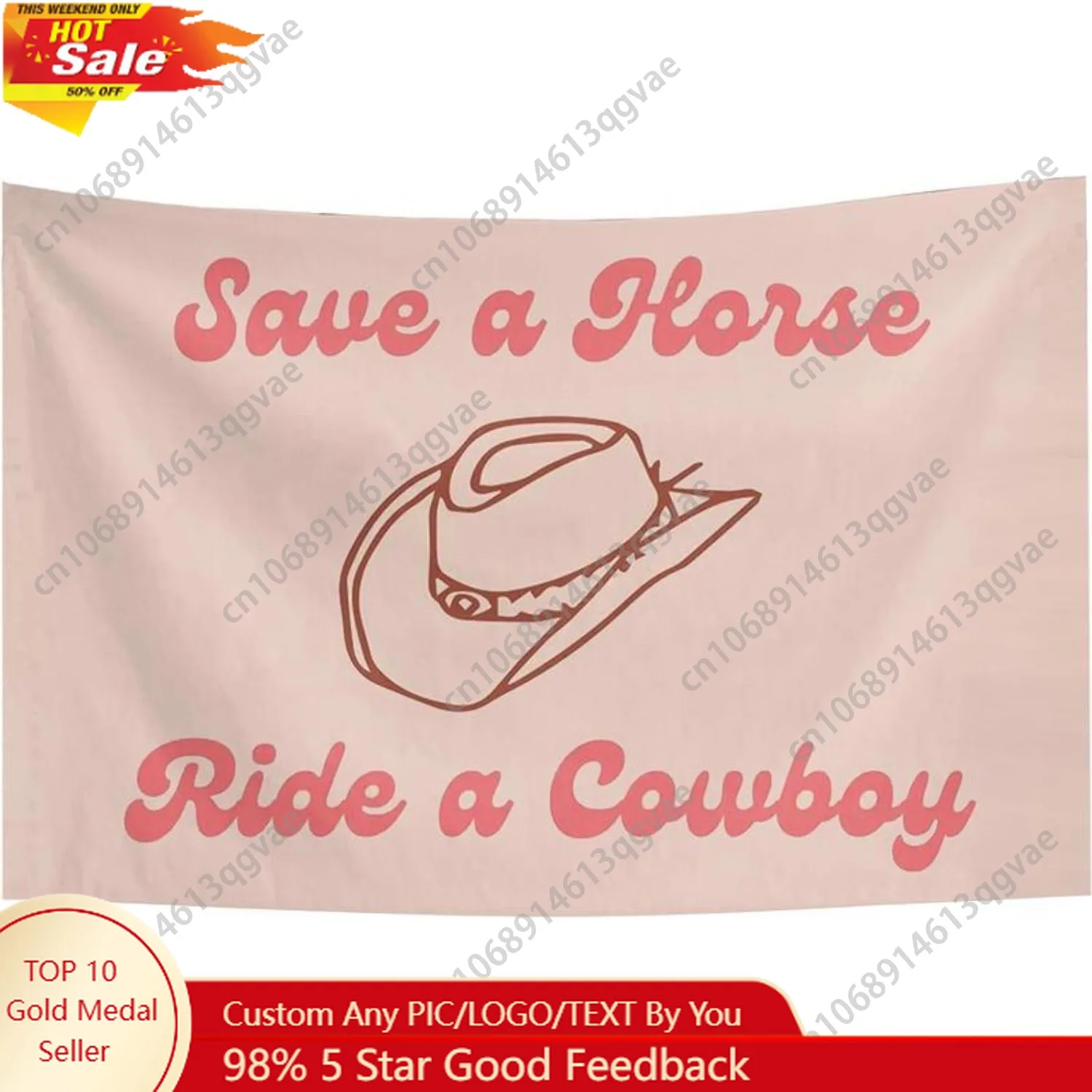 

Save A Horse Ride A Cowboy Pink Tapestry with Cute Cowboy Hat Lightweight College Dorm Bedroom Decor for Teen Custom Decoration