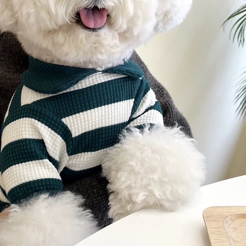 Striped Dog Clothes Summer Cool Teddy Vest Small Puppy Pomeranian T-Shirt Pet Cute Two Leg Clothes Lapel Bottom Shirt