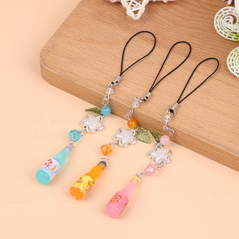 Creative Soda Water Bottle Mini Beverage Pendant Pentagram Bead Earphones Phone Chain Camera Chain Keychain Accessories