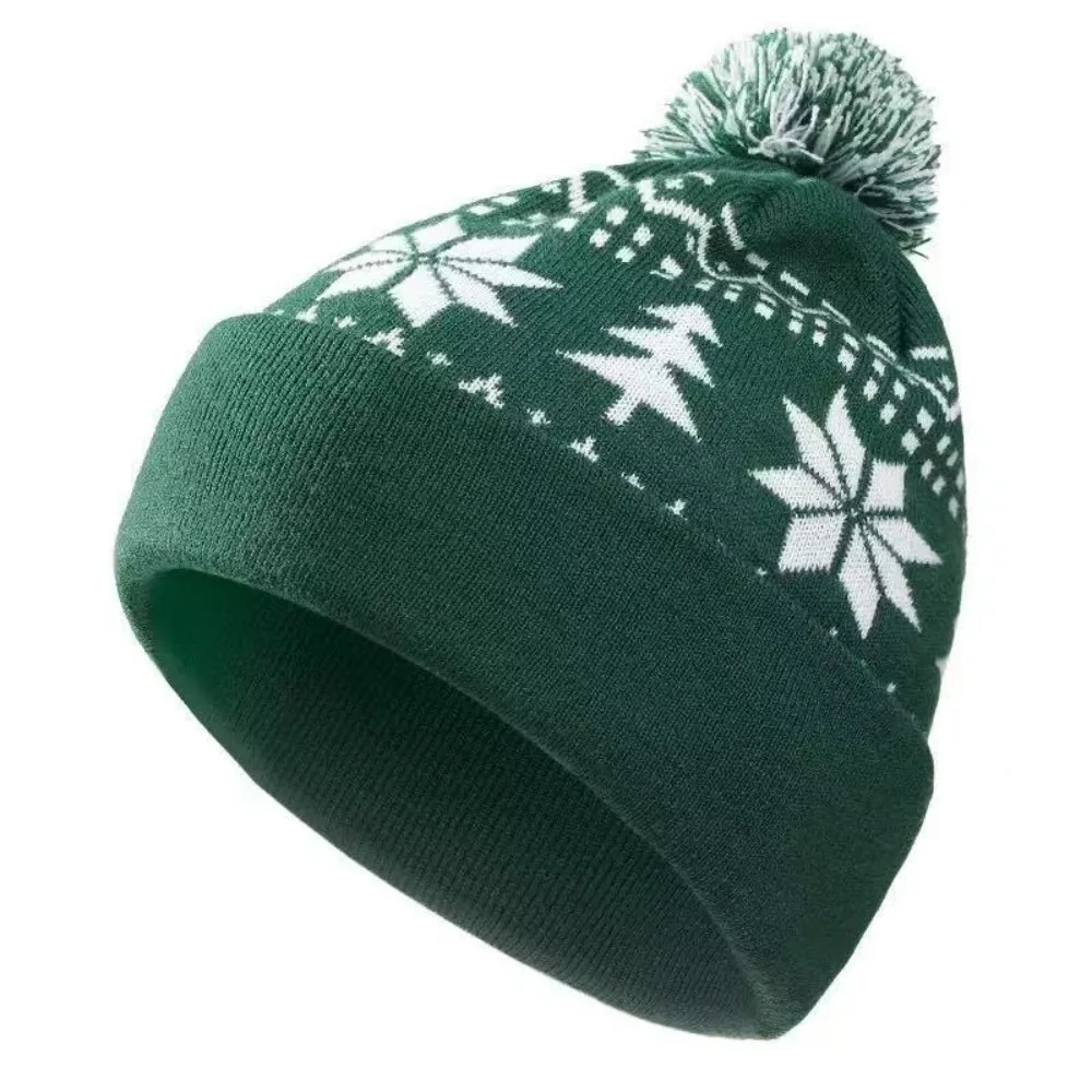Vintage Snowflake Christmas Hat Jacquard Warm Knitted Beanie Hat Red Green Patchwork Color Gift Christmas Knitted Hat Winter