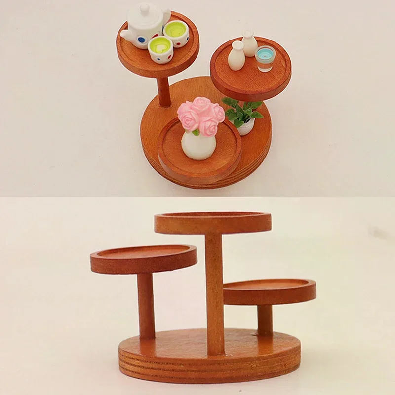 

1/12 миниатюрный многослойный стеллаж для хранения кукольного домика, круглый поднос, модель, мебельные аксессуары для декора кукольного дома, детские игрушки, подарок