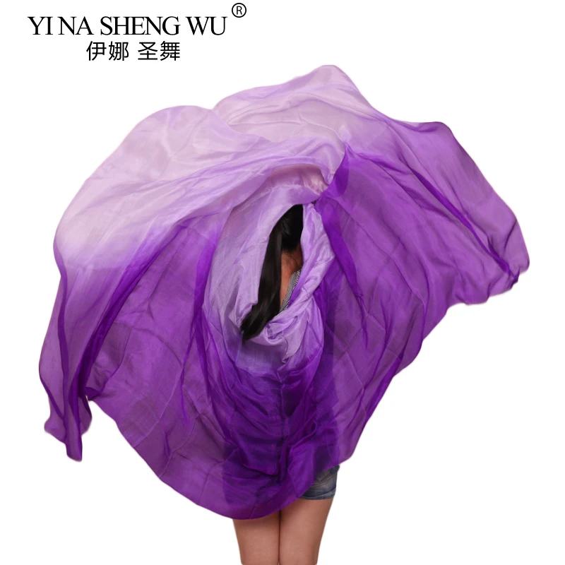 100% Real Silk Belly Dance Veil 250/270*114cm 5mm Purple+Light purple Hand Dye Dance Accessories Silk Veil Can Be Customized