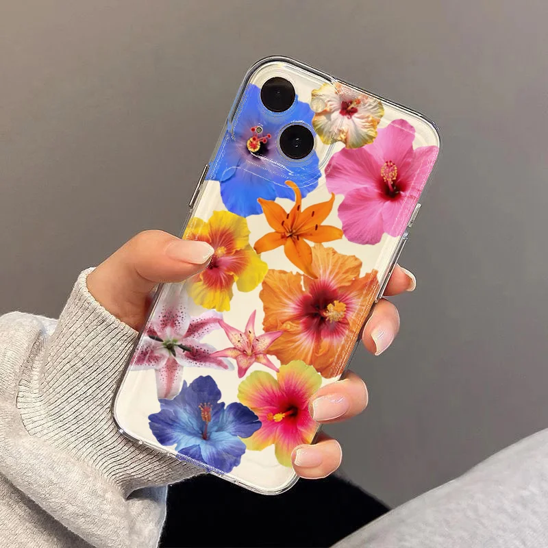 Silicone Lily Flower Phone Case For Redmi Note12 13 11 12 13 14 Pro Plus 5G  13C 4G Shockproof Cover Transparent Floral Fundas view 4