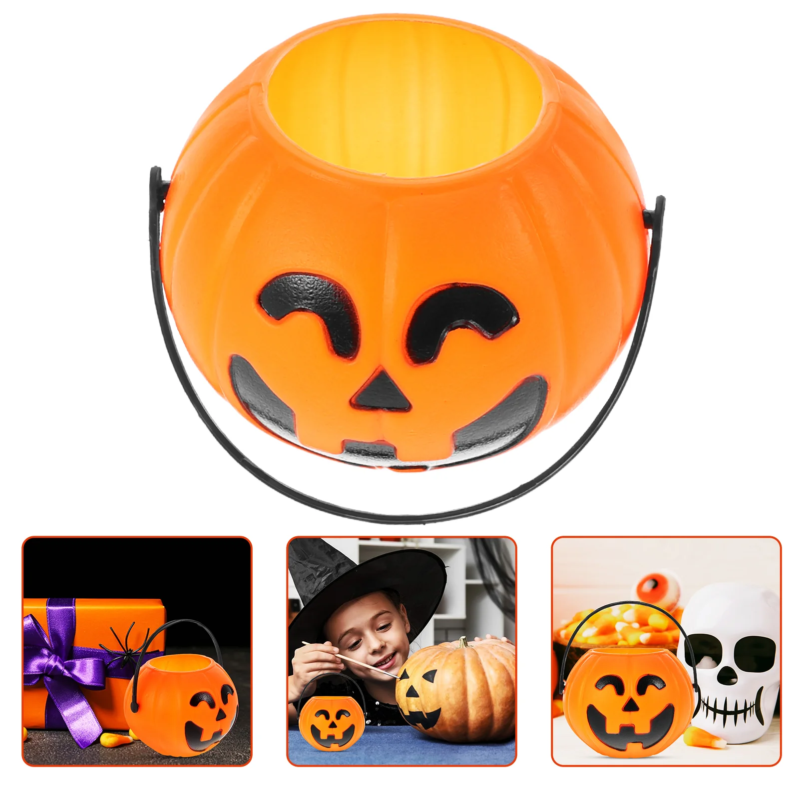 

7 Cm Portable Pumpkin Candy Bucket Pail Holder Set Halloween Party Supply Treat Bag Facial Features