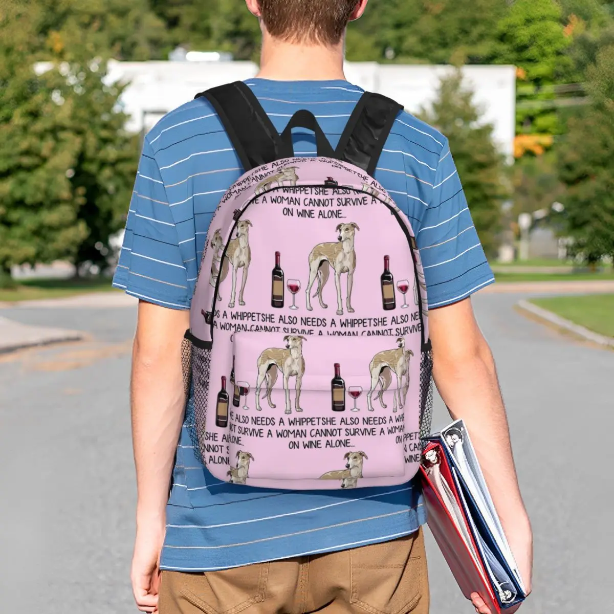Whippet Dog And Wine Funny Gift For Dog Mom Backpack Student Boys Girls BookBag Men Women School Bag Computer Shoulder Bags