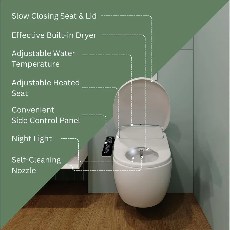 N32 Electric Heated Bidet Toilet Seat Elongated, Warm Water, Smart Heated Water Luxury Bidet Toilet Seat with Night Light, Air