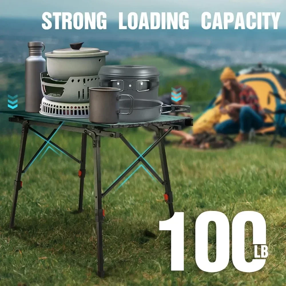 For Portable Camping Table with Adjustable Legs, Lightweight Aluminum Folding Beach Table Outdoor Cooking, Folding Table