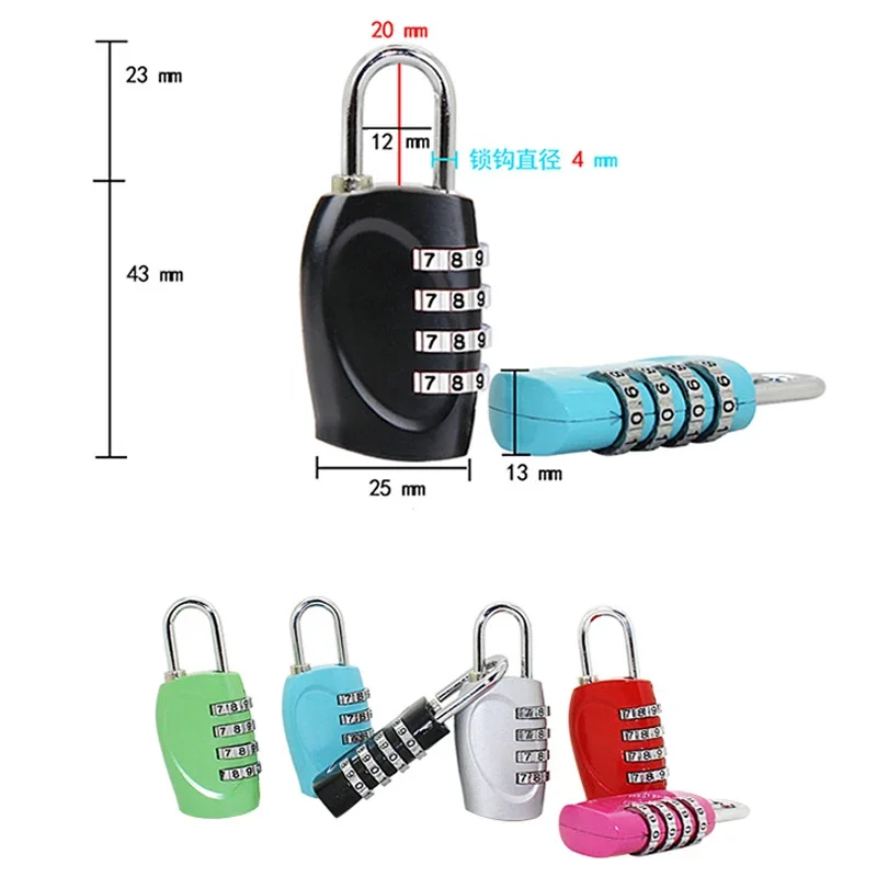 4 Digit Password Lock Zinc Alloy Password Padlock for Door Gym Drawer Zipper Luggage Trunk Cabinet Gift Code Resettable 1PCS