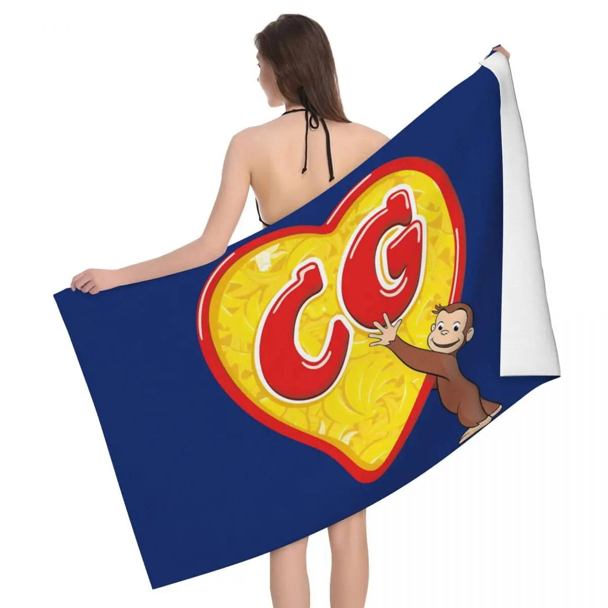 Custom Curious George C G Love Heart Beach Towel Quick Dry Monkey TV Series Soft Linen Microfiber Pool Sauna Towels