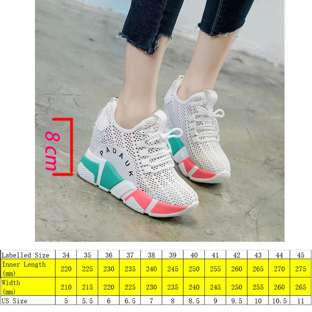 Fujin Genuine Leather Women Shoes 8cm Platform Wedge Air Mesh Breathable Comfy Shoes Sneakers Spring Autumn hidden heel