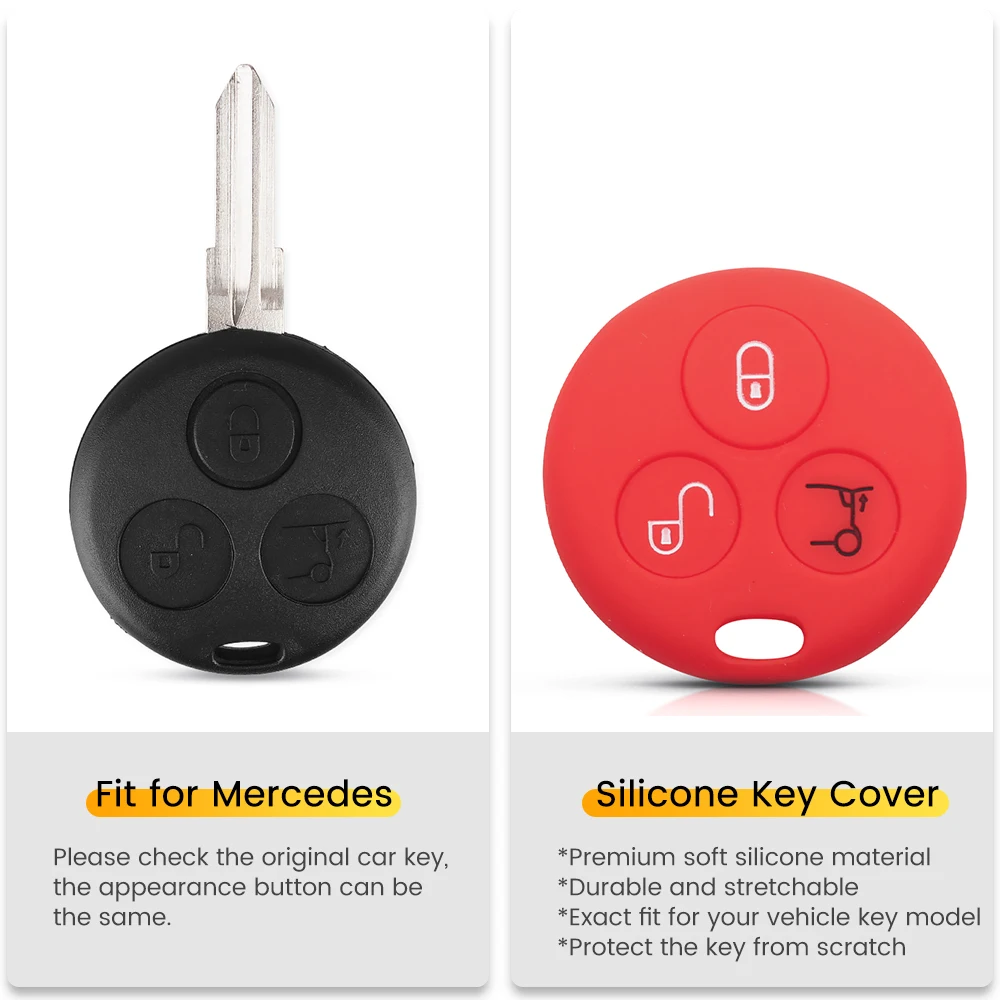 KEYYOU 3 Buttons For Mercedes Benz SMART Fortwo 450 Forfour Roadster Body Protection Premium Silicone Car Key Cover Skin Jacket