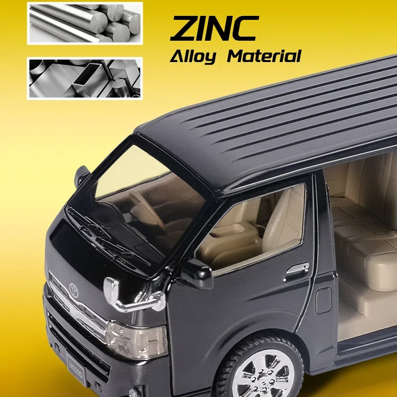 1:32 Toyota Hiace MPV Zinc Alloy Car Model Diecast Van Simulated Business Vehicles Light Sound Toys Birthday Gifts