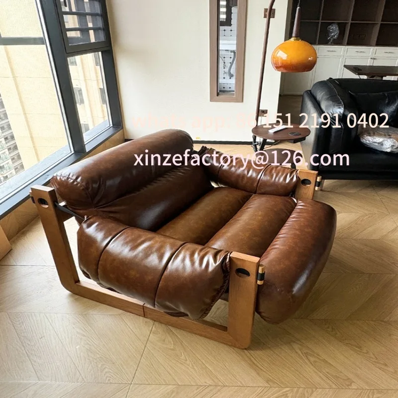 

Customizable Retro Style Solid Wood Sofa Chair, Casual Modern Single , Living Room Bedroom Lazy Sofa