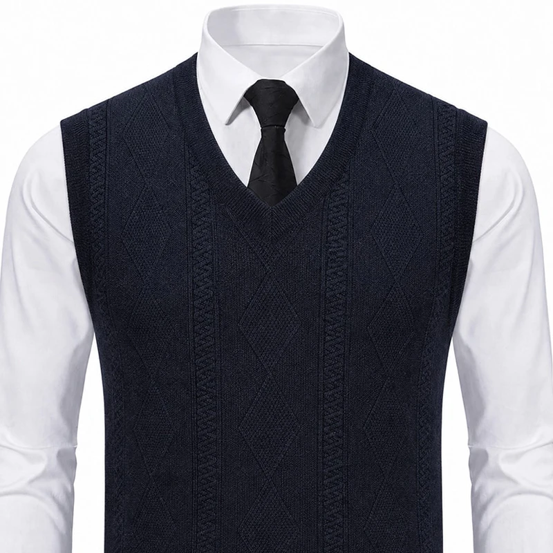 US Size Men's Solid Color Sleeveless Vest V-Neck Knit Pullover Vests S-XXL