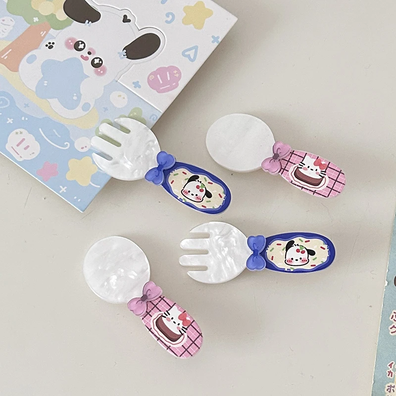 Cute Spoon Fork Hairpin Cartoon Sanrio Melody Cinnamoroll Purin Pochacco Kt Cat Kuromi Broken Hair Clip Kawaii Side Clip Gift