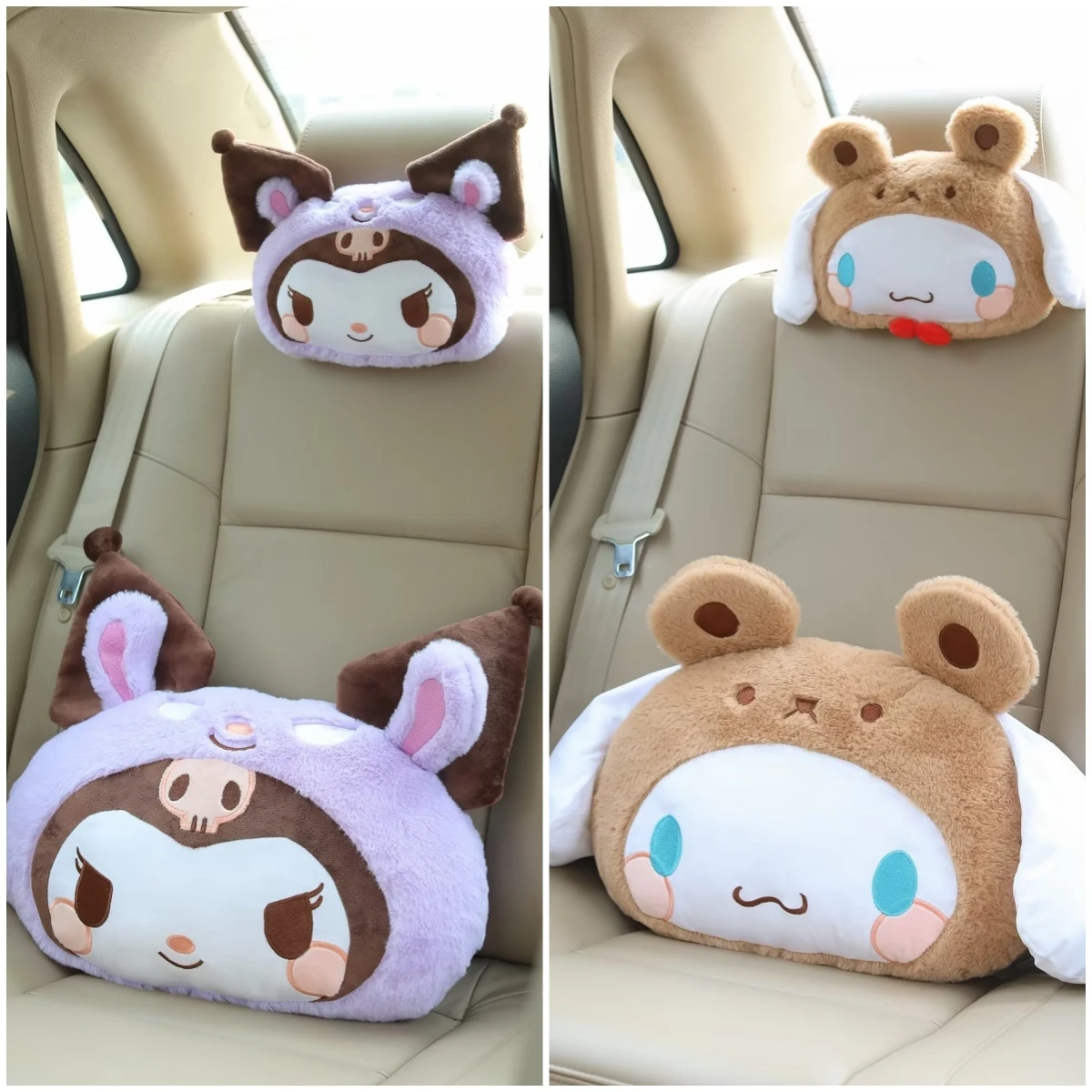 Sanrio Cute Kuromi My Melody Headrest Back Cushion For Car Seat Comfortable Throw Pillow Chair Kawaii Car Decoration Gifts