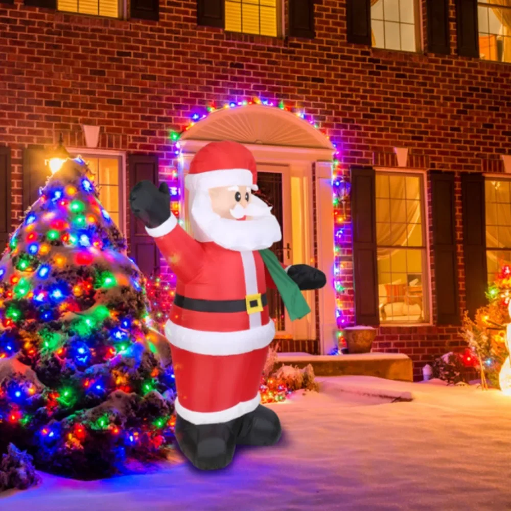 6.4ft Inflatable Christmas Giant Santa Claus Glowing Santa Claus with LED Lights Gift Bag IPX4 Waterproof Holiday decoration