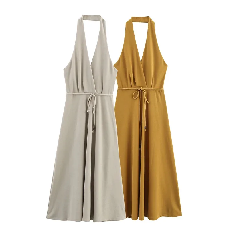 

Women's Halterneck Sleeveless Backless Lace-Up Long Dress Sexy Summer Trendy Fashion for Party And Commuting 2025 New