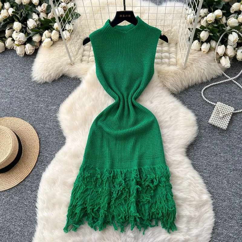 Women Knit Mini Dress New Summer Fashion Sexy Hollow-Out Sleeveless Bodycon Party Dresses Korean Lady Elegant Beach Vestidos 원피스