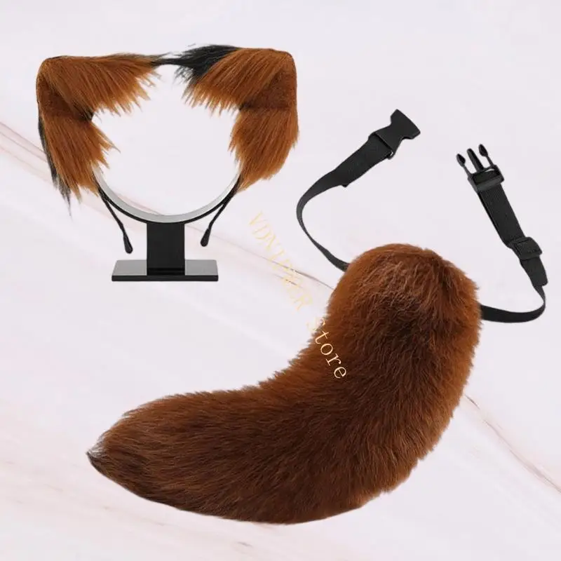 CATS Ear e cauda conjunta falsa peles raposas lobo e orelha cabeça com cauda Halloween Christmas Cosplay Party Costume D08E