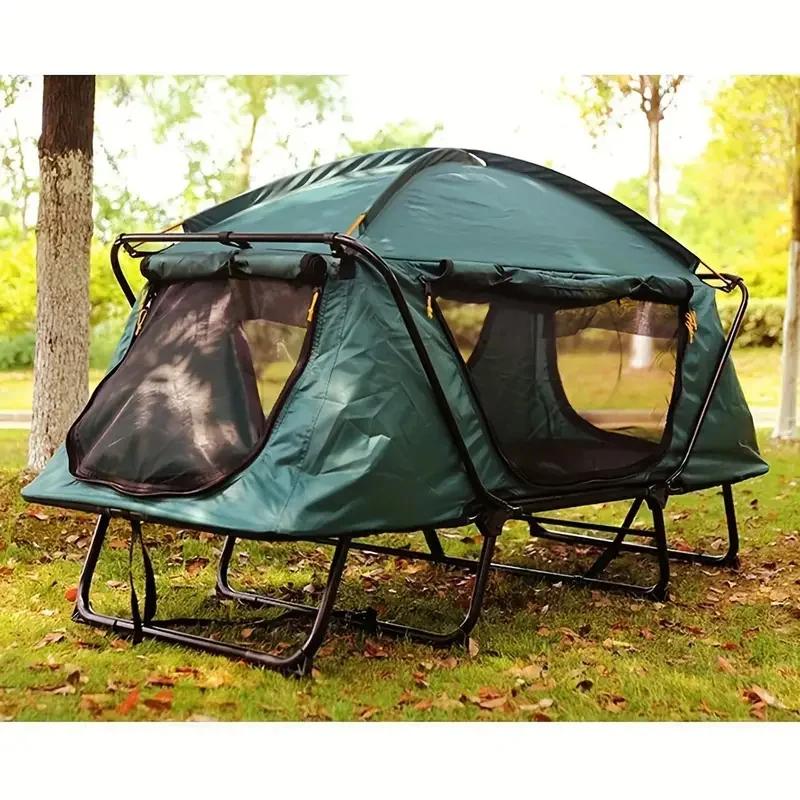 Outdoor Camping Tent With Warm Bunk Bed - Durable Iron Frame, Portable Carry Bag Included for Hiking & Fishing