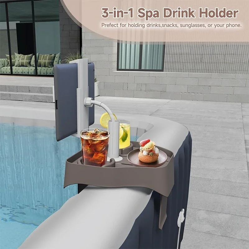 3-in-1 Adjustable Hot Tub Tray Table Pool Cup Holder Phone Holder Attachable for Spa Wall Bathtub for Drinks Beverages Outdoor