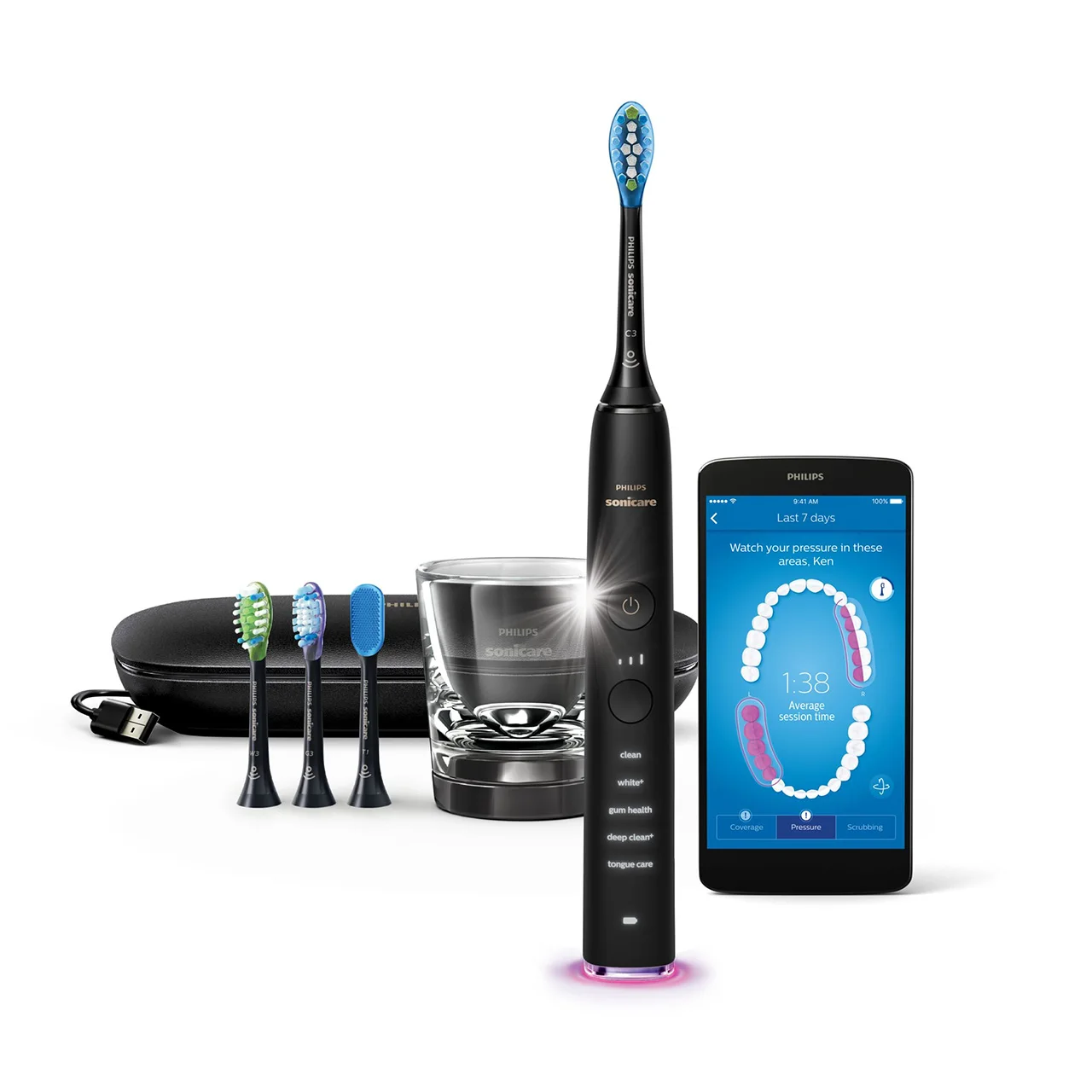 Philips Sonicare DiamondClean HX9924 electric toothbrush rechargeable  Philips 4 Replacement Heads Adult, Black