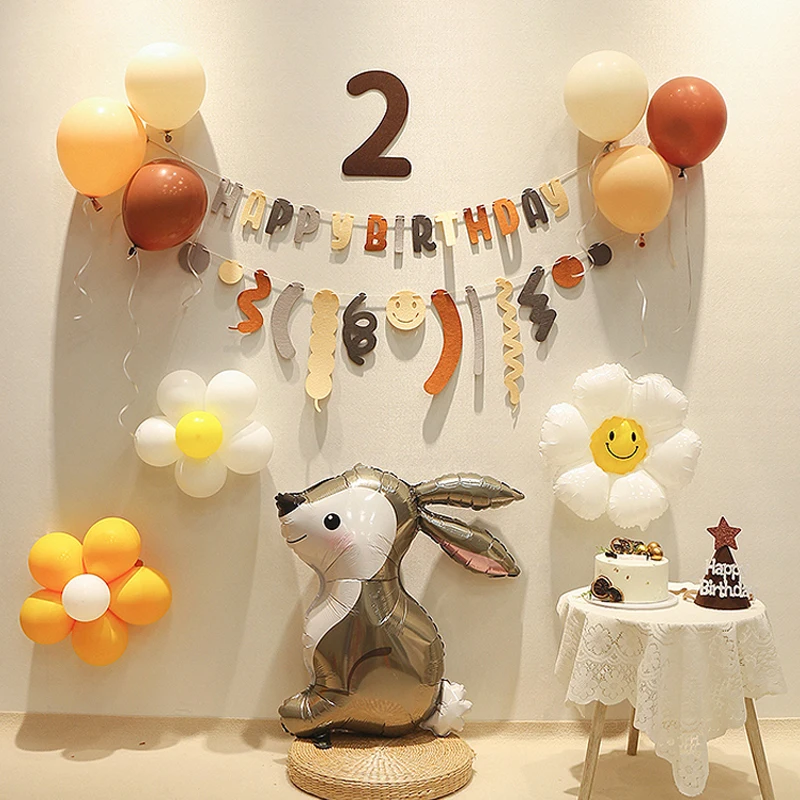 

Rabbit Theme Balloon Children'S Party Background Wall Baby Girl Boy First Birthday Decoration Scene Layout