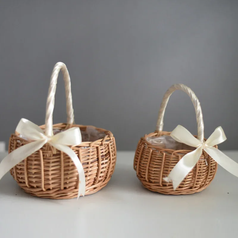 

Woven Flower Basket Rattan Storage Basket Flower Girl Hand Basket Handmade Flower Basket For Home Wedding Decor Baby basket Safe