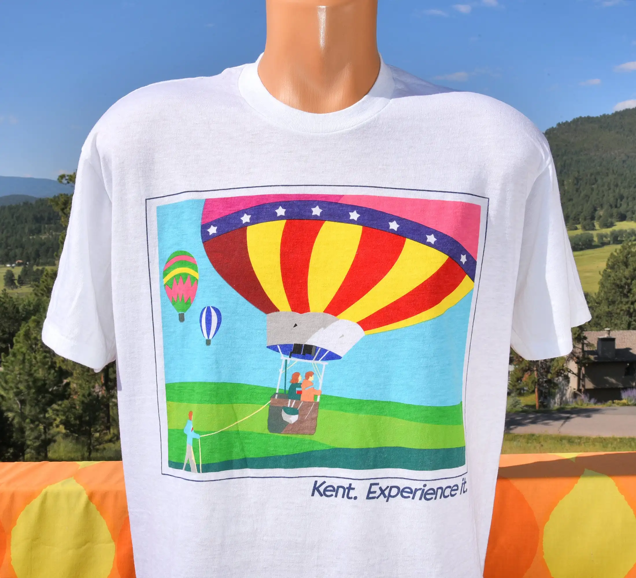 vintage 80s t shirt KENT hot air balloon rainbow tee Large XL cigarettes