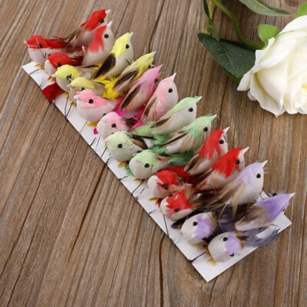 24pcs Creative Foam Feather Artificial Birds Simulation Bird Model Home Outdoor Garden Ornament DIY Party Wedding Decoration