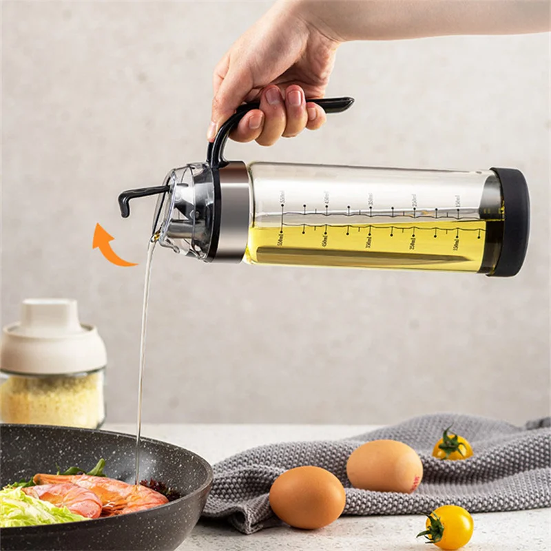 

Leakproof Glass Olive 550ml/650ml Oil Bottle Non-Drip Spout Flip Cap Sauce Dispenser Kitchen Seasoning Jar Cooking Tools