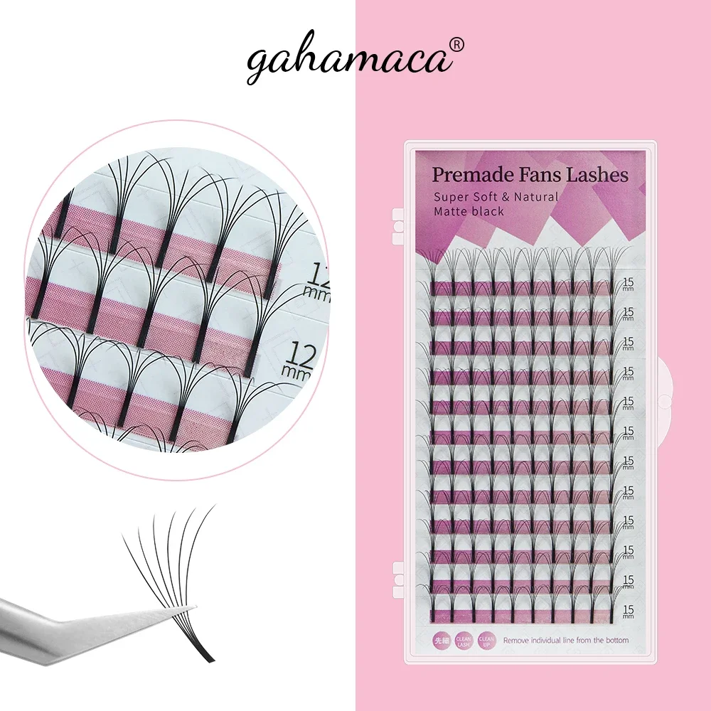 GAHAMACA 2D3D4D5D6D Premade Russian Volume Fans Eyelashes Long Stem Lash Pre Made Eyelash Extensions Faux Mink Supplies