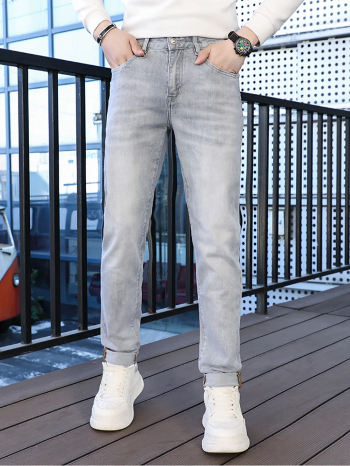 

Hong Kong High-End Embroidered Jeans Men's Trendy Brand Spring Autumn Slim Fit Elastic Casual Versatile Long Pants Trendy