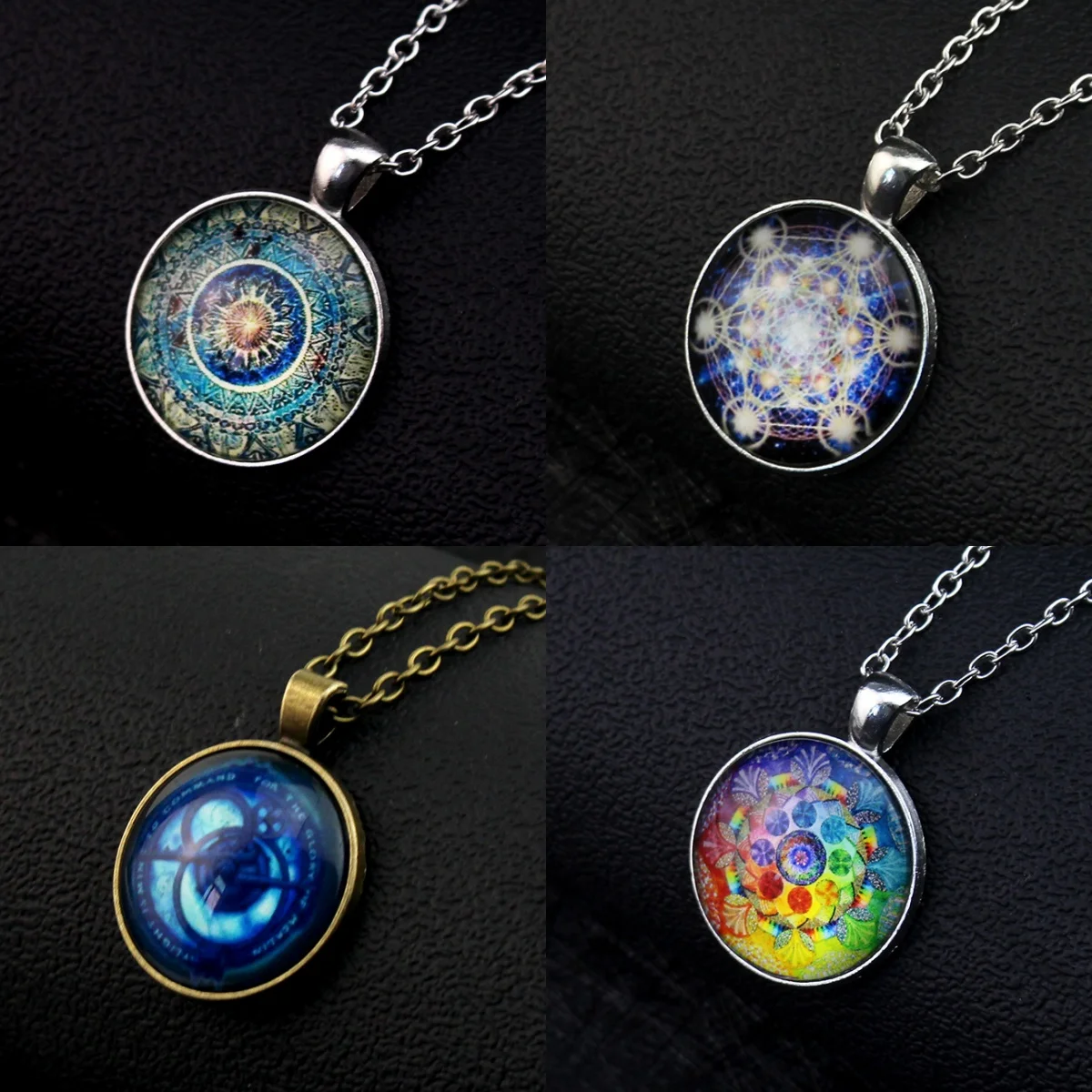 Seal of Seven Archangels Medal Stainless Steel Glass Necklace Seal of Solomon Talisman Necklace Protection Jewelry collar hombre