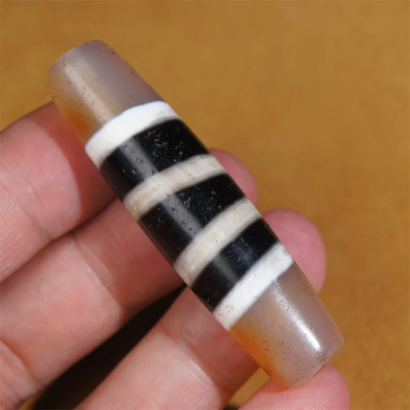 Ancient Tibetan DZI Beads Old Agate Black White Striped Totem Amulet Pendant GZI