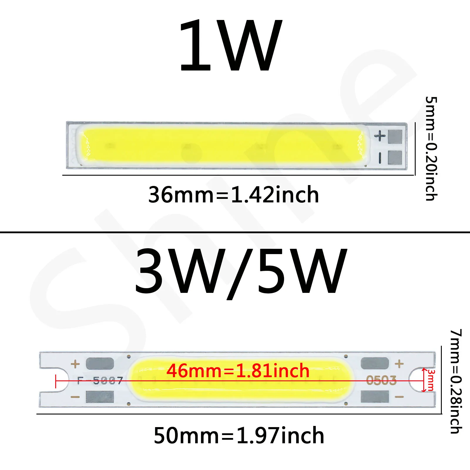 Imagem -02 - Cob Levou Chip 1w 3w 5w Dc3v 9v 12v 15v Adequado para Carro Bicicleta Lanterna Elétrica Parede Manutenção do Tubo Pcs