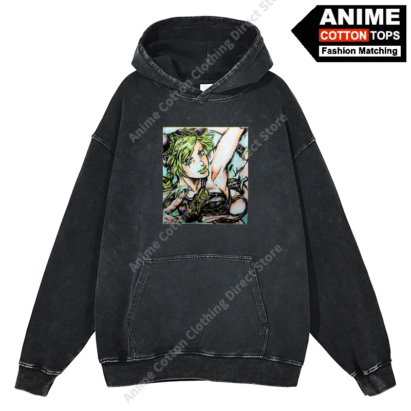 Anime JoJo’s Bizarre Adventure Stone Ocean Kujo Jolyne Hoodies Cotton Washed Vintage Unisex Oversized Loose Sweatshirt Tracksuit