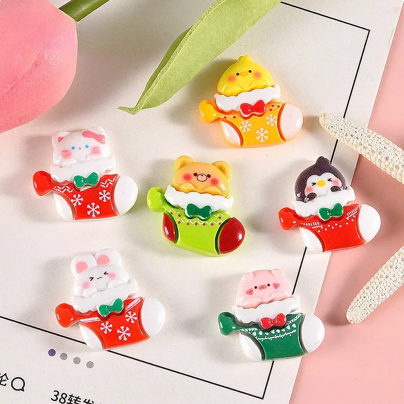 100pcs Cute Cartoon Animal Christmas Resin Flatback Cabochon DIY Accessories for Phone Case Hairpin Keychain Earrings