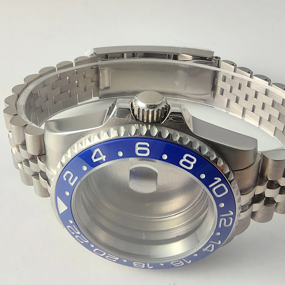 40 مللي متر مقاوم للماء ساعة حافظة الأزرق السيراميك الحافة الفضة انزلاق سوار الياقوت الزجاج يناسب NH35/34 ميوتا 8215 حركة ملحق