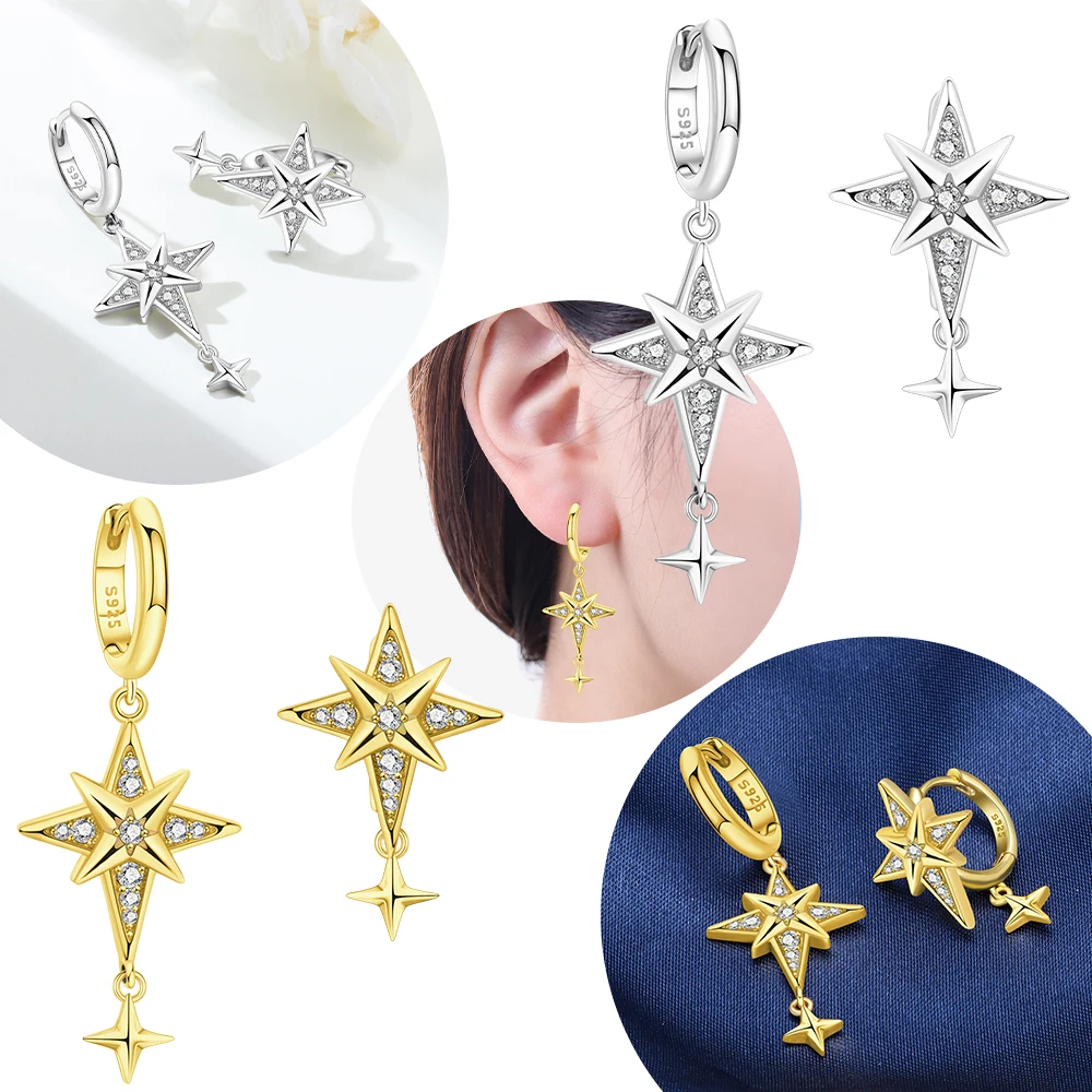 

Original 925 Silver Simple Silver Earrings Valentine Delicate Jewelry Gold Asymmetrical Star Earrings for Women Fine Gift