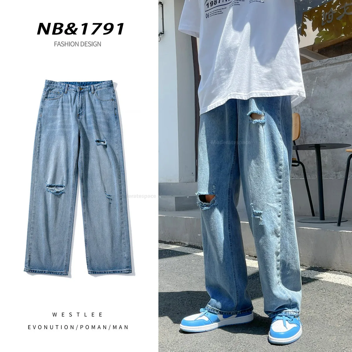 

Streetwear Jeans Men 2024 Spring Summer New Ripped Baggy Casual Straight Y2k Pants Hole Wide Denim Pants Male Clothes