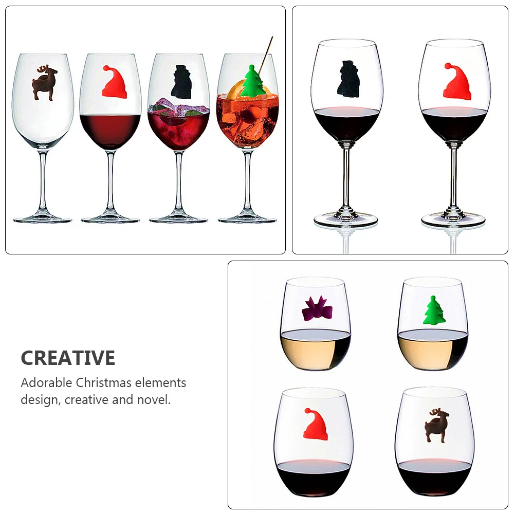 

Cabilock 12pcs Wine Glass Marker Silicone Cup Sticker for Party Banquet Christmas Martini Glasses Identifier Flutes Charms