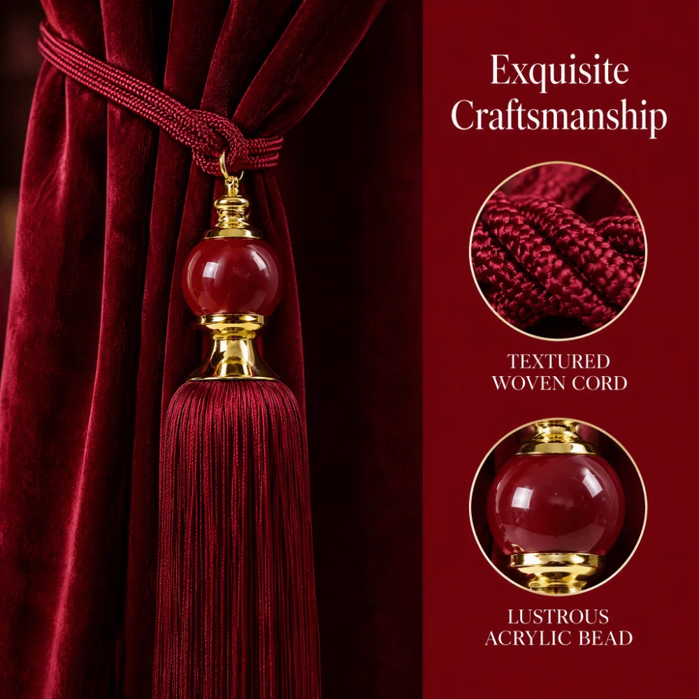 2Pcs Set Tassel Fringe Curtain Tieback Jade Pendant Handcrafted Braided Curtain Holdback Holder Single Hanging Ball