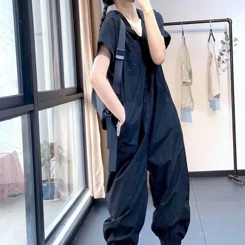 Monos con capucha Pop para mujer, ropa de trabajo holgada, monos de manga corta, trajes de una pieza estilo Safari, monos informales para mujer, pantalón harén