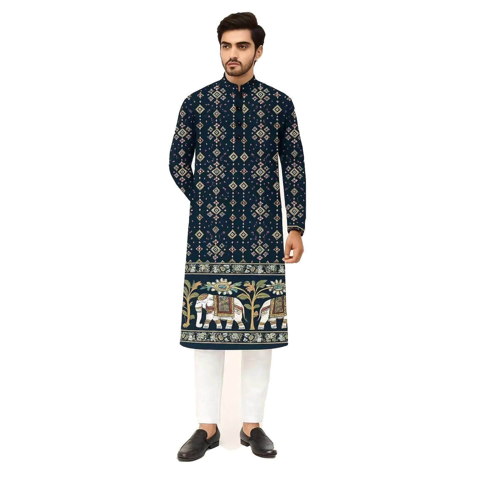 2026 نسخة زوجين من الشرق الأوسط نمط مسلم رداء الرجال شخصية برونزية منتصف طول قميص طويل الأكمام مسلم كورتة #4