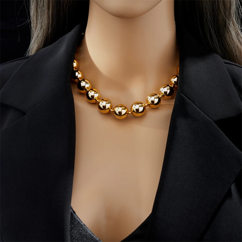 DIEYURO Exaggerated CCB Material Large Round Ball Beads Choker