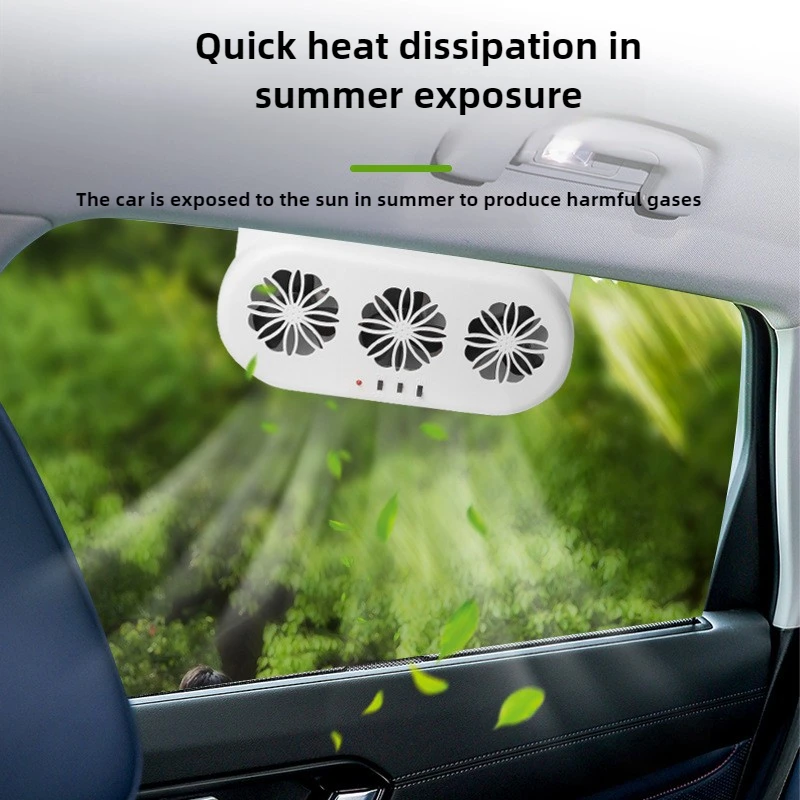 Solar Powered Car Exhaust Fan 3 Head Electric Car Cooling Fan USB Charging Window Ventilator Front Rear Seat Purifiers Radiator