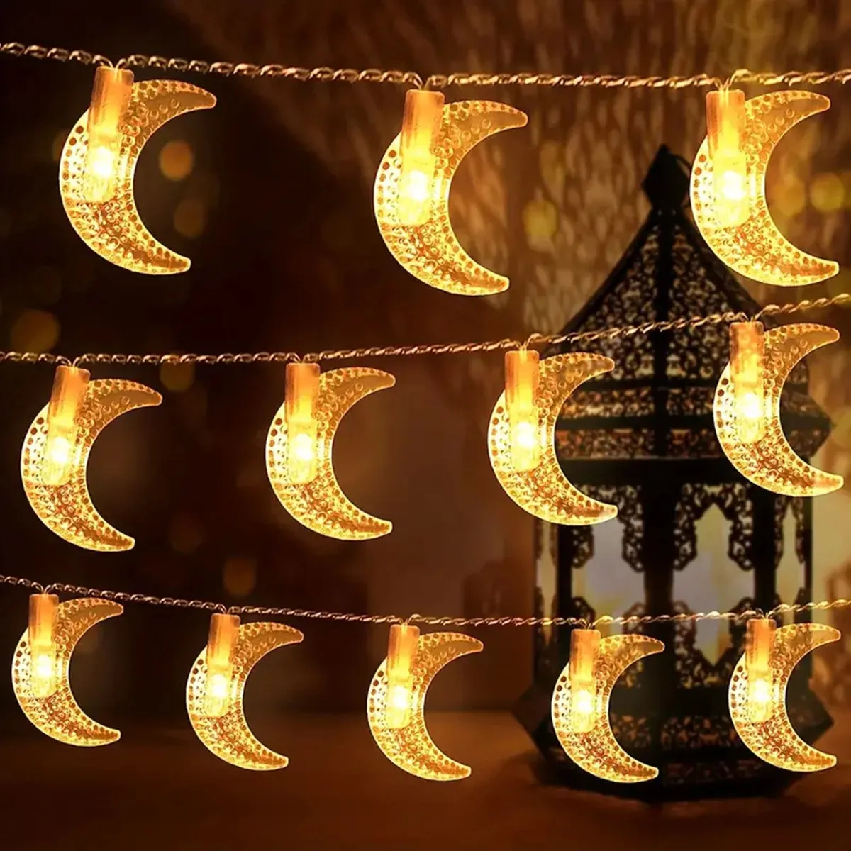 1pack Ramadan Decor Moon String Lights Battery Operated  LED Ramadan Mubarak Lights For Crescent Party Home Garden Living Rooms