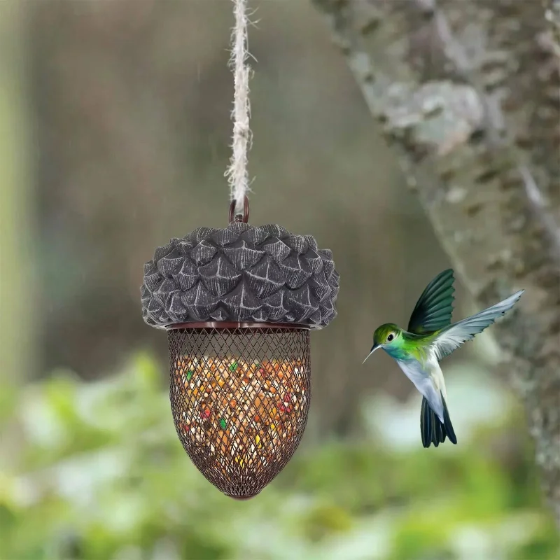 Popular Garden And Courtyard Decorations: Hummingbird Acorn Iron Bird Feeder Resin Craft Decoration